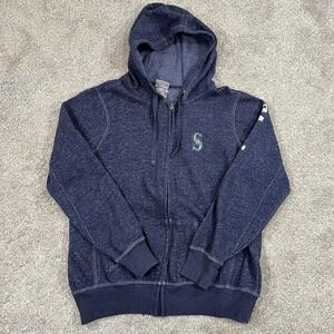 Majestic Seattle Mariners Zip Hoodie M Navy Heather MLB Logo Full Zip Sweatshirt